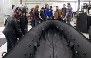 East High Students learning about the process of manufacturing inflatable rafts at Wing Inflatables in Arcata.