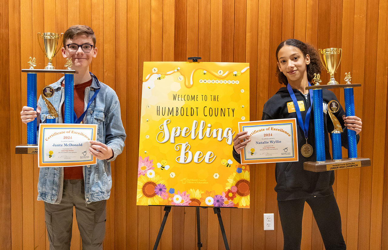 The winners of the 2024 Humboldt County Spelling Bee - Jr. HIgh Division