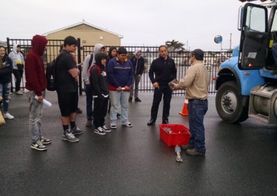 Instructor from PG&E gives a presentation to a group of students outside