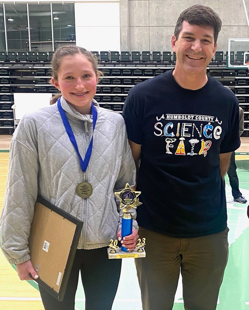 Science Fair State winner Amalia Baugh and her teacher, David Haller