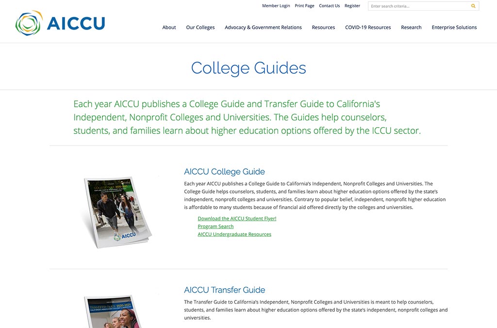 Screenshot of AICCU Site