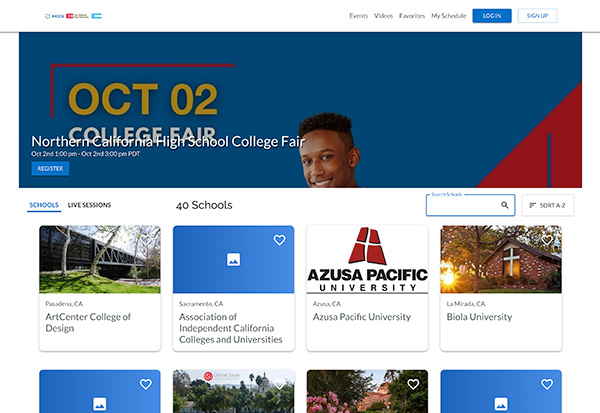 Screenshot of College Fair website