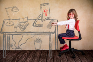 Girl at virtual computer