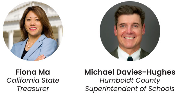 The featured speakers are Fiona Ma and Michael Davies-Hughes