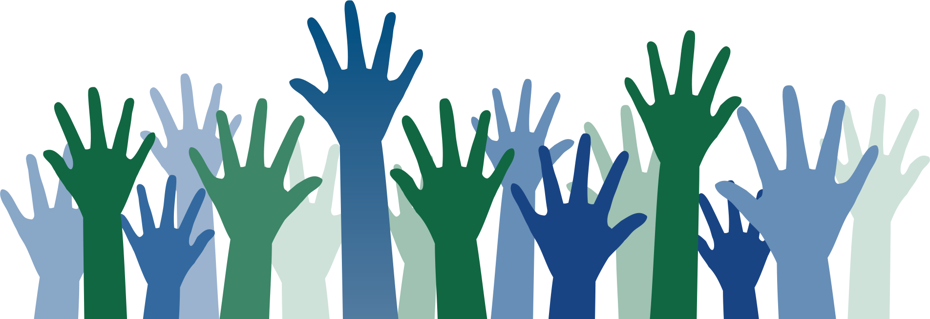 Graphic of several hands raised