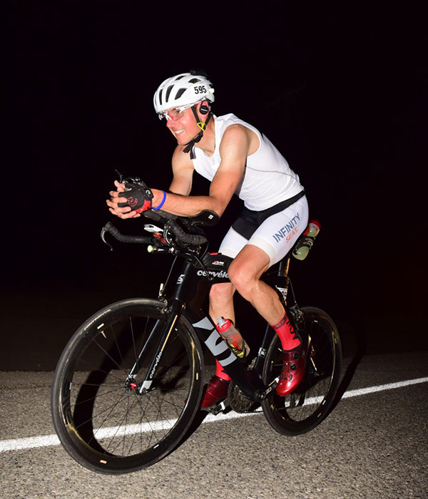 Michael Davies Hughes riding his bike during the Race Across America