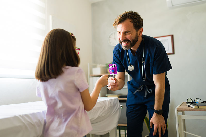 A school nurse with a student