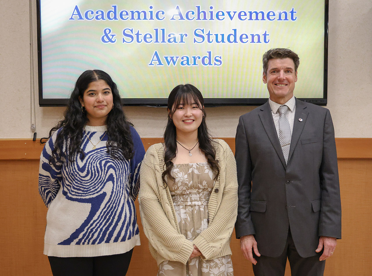 Right to Left: Arpita Panta, Claire Shin, and County Office Superintendent Michael Davies-Hughes