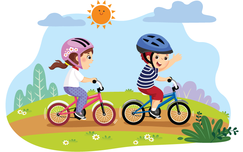 Illustration of two kids on bikes